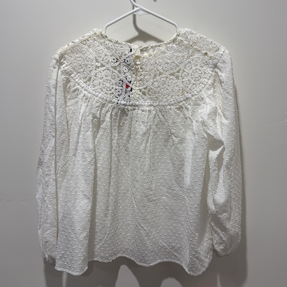Maje Top Crochet Puff Sleeve Shirt Top Hollowed out Loose Shirt White Size 3 - Picture 5 of 7